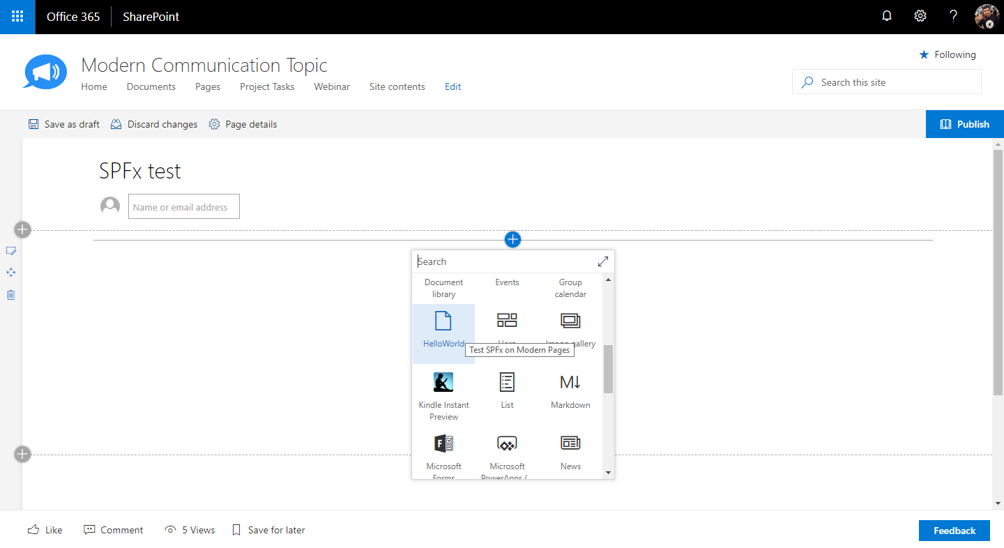 SharePoint Framework - Test SPFx WebParts on Modern Pages