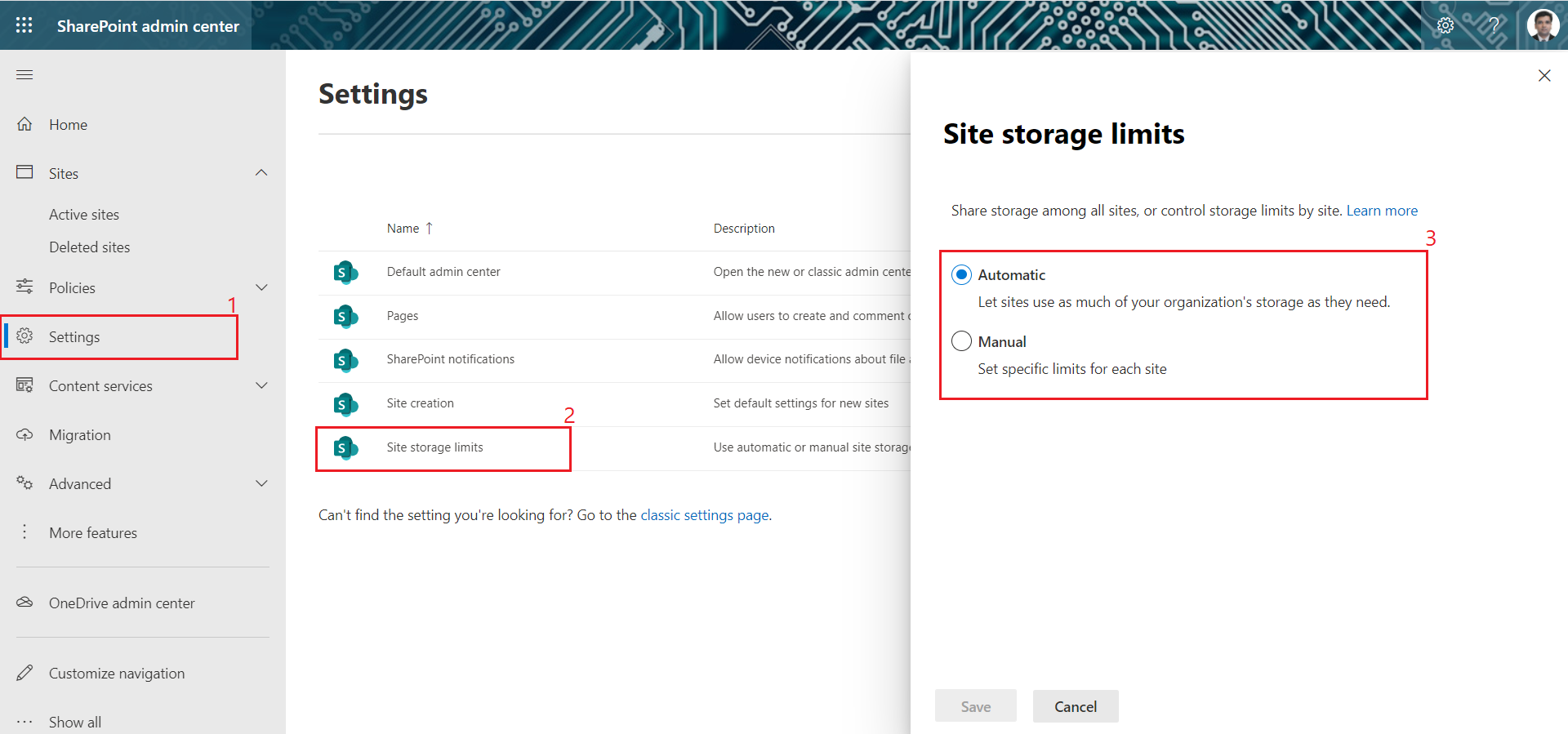 Managing storage for your sites in Modern SharePoint Online