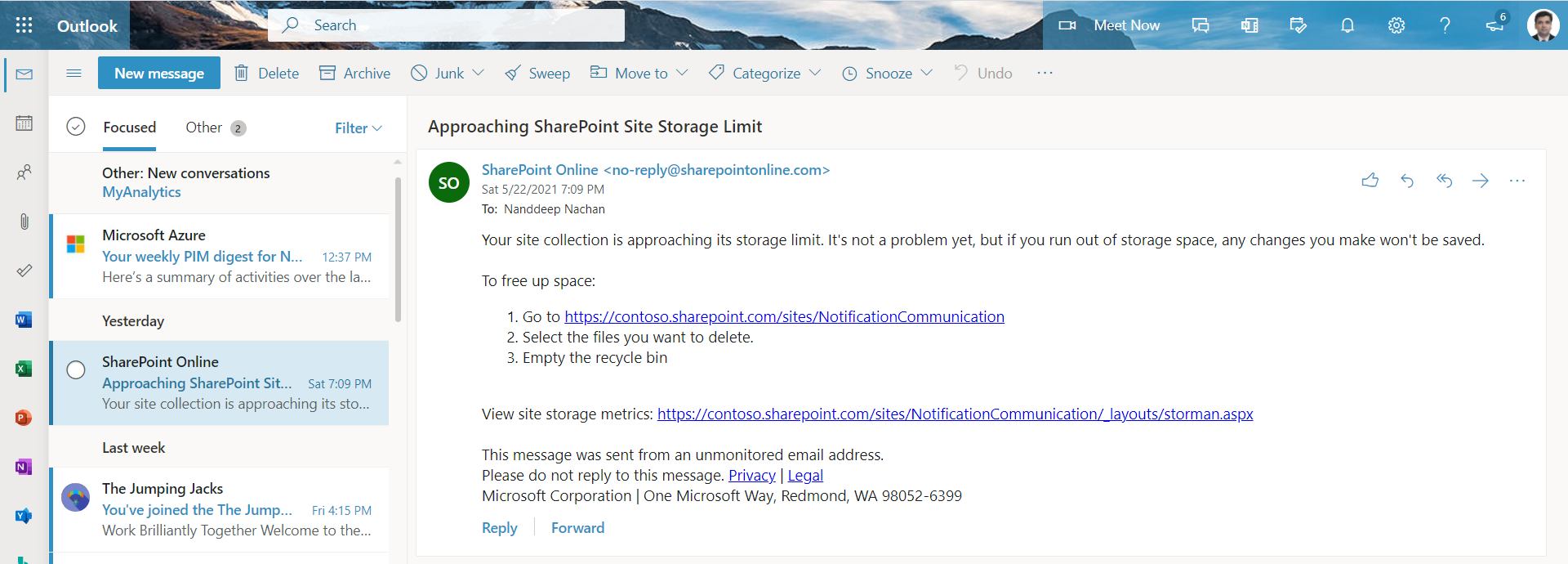 Configure Site Storage Notifications for Group Connected SharePoint Sites