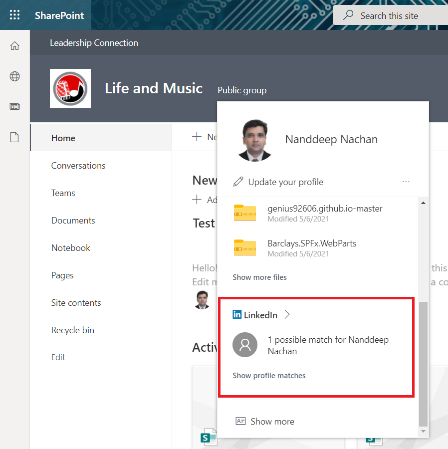 LinkedIn feature in Office 365