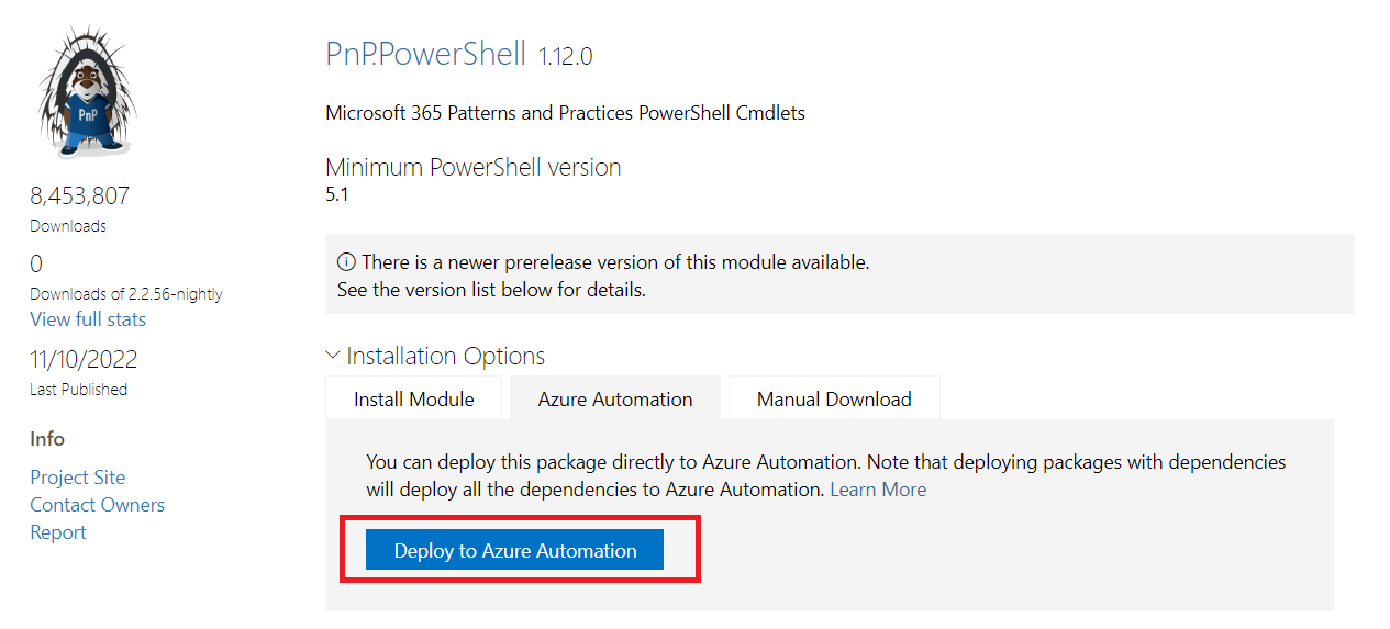Installing the PnP PowerShell to Azure Automation Account